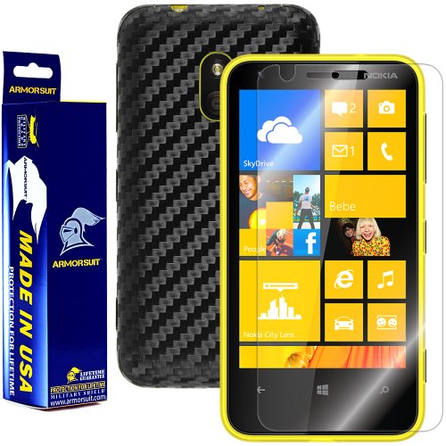 Armorsuit MilitaryShield Black Carbon Fiber Skin Wrap Film + HD Clear Screen Protector for Nokia Lumia 620 - Anti-Bubble Film