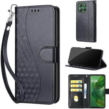 Wallet Case for Motorola Moto G Power 2025/2026, Black | Women Flip Folio Cover, Embossed PU Leather, Stand, Credit Card Holders Slots, Wrist Strap - color: 3