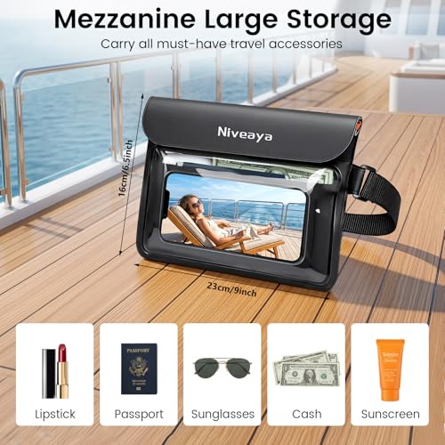 Niveaya IPX8 Waterproof Fanny Pack, Waterproof Pouch Dry Bag for Beach, Kayaking, Swimming, Boat Travel Cruise Essentials, Waterproof Phone Bag Passport Holder for Women Men(2 Pack) - color: Black+Pink