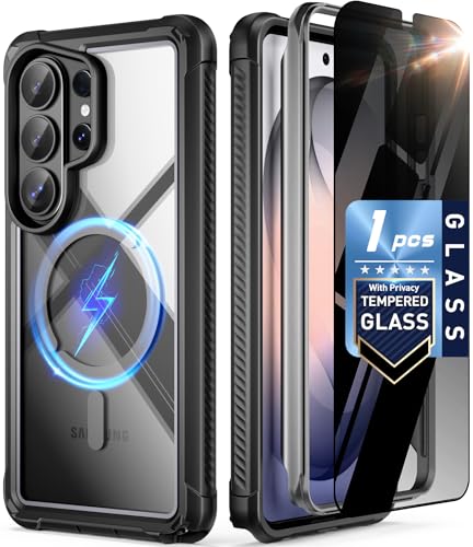 POETIC Guardian MagPro Case for Galaxy S26 Ultra 6.9", MagSafe Compatible | 20FT Mil-Grade Drop Tested | 1 Privacy Tempered Glass Screen Protector, Full Body Shockproof Case for S26 Ultra, Black/Clear - color: Black/Clear, size: Samsung Galaxy S26 Ultra