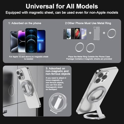 Double Magnetic Phone Grip Holder for MagSafe, Portable Phone Stand - color: Silver2