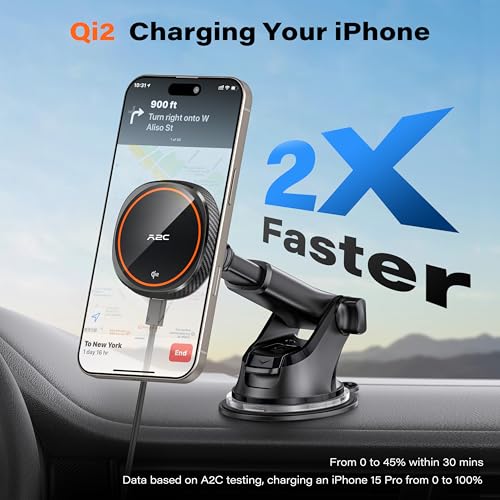 APPS2Car Magnetic Car Phone Mount - Designed Only for MagSafe iPhone 17-12 Series, Orange/Black Data Cable (Random) - color: Orange