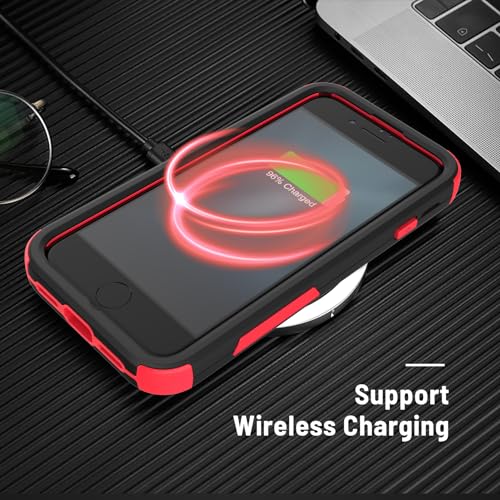 X-belmox Heavy Duty Phone Case for iPhone SE 2022 (3rd Gen) with Glass Screen Protector, 3 in 1 iPhone SE 2020 Case [Shockproof] Rugged Protective [Drop Proof] iPhone 7/8 case 4.7" - Black/Red - color: Black/Red