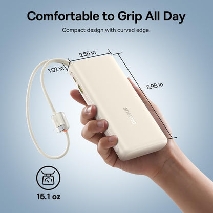 Baseus Portable Charger with Built in Cable, 100W Laptop Power Bank 20000mAh, Travel Essential Fast Charging USB C Battery Pack for MacBook, iPhone 18/17/16 Series, Samsung Galaxy S25/24, TSA-Approved - color: White