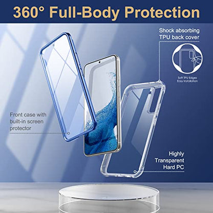 SURITCH for Samsung Galaxy S22+ Plus Clear Case 6.6" (Only), [Built-in Screen Protector] Full Body Protective Hard Shell+Soft TPU Phone Case for Samsung S22 Plus -(Blue Edge) - color: Blue Edge