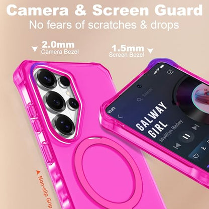 Compatible with Samsung Galaxy S26 Ultra Case 6.9'' Cute Wavy Frame with Magnetic Stand [Compatible with Mag-Safe] Military-Grade Translucent Phone Case for S26 Ultra, Hot Pink - color: Hot Pink, size: Samsung Galaxy S26 Ultra