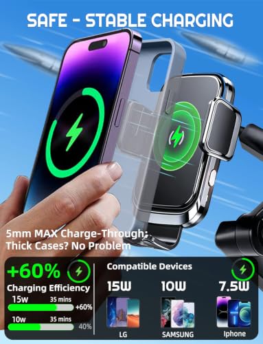 Truck Phone Mount, Wireless Car Charger Holder, 16.8" Arm, Big Rig