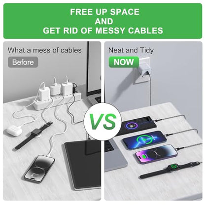 TOP-UP Multi Charging Cable for Apple Watch Charger (6FT) – 4 in 1 Braided Cord for Multiple Devices, USB C/Micro/Multi Charger Compatible with iWatch Series 11–1, iPhone 17/16/15/14, iPad