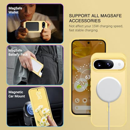 BENTOBEN for Google Pixel 9 Case [Compatible with Magsafe] Translucent Matte Magnetic Pixel 9 Case Slim Thin Shockproof Women Men Girls Boys Protective Phone Cases for Google Pixel 9 6.3", Yellow - color: Yellow