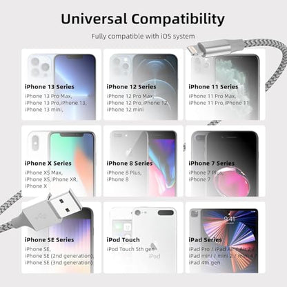 iPhone Charger 3-Pack 10ft MFi Certified Lightning Cable Fast Charging Cord