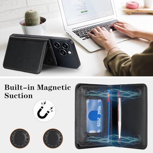Lipvina For iPhone MagSafe Wallet with Kickstand - Magnetic Card Holder RFID Blocking Compatible with iPhone 17/16/15/14/13/12 Series Pro/Max/Plus (Black) - color: Black