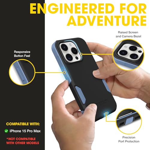 OtterBox iPhone 15 Pro Max Commuter Series MagSafe Case - Black & Blue | 3X MIL Drop Protection - Dual-Layer Shockproof Design - Pocket-Friendly - Raised Edges - Port Covers - color: Black/Blue