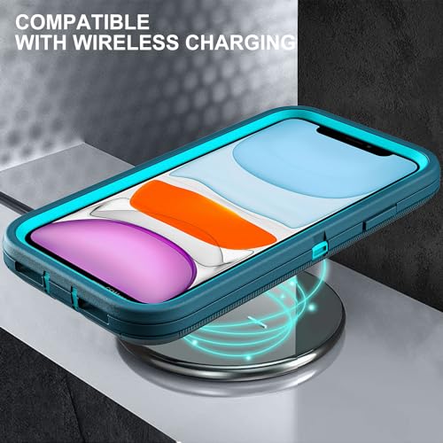 YKHJKLEC for iPhone 11 Case, Military Grade 3 in 1 Heavy Duty Shockproof/Drop Proof/Dust Proof Case with 2Pcs Tempered Glass Screen Protector (Blue/Turquoise) - color: Blue/Turquoise