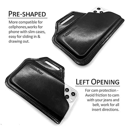 TobbinGear Leather Belt Phone Pouch, Leather Cell Phone Holster, Universal Phone Case with Belt Loops, for Men and Women Large Black - color: Loops - Black, size: L - Right Handed
