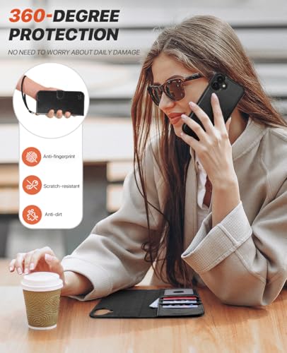 OCASE for iPhone 17 Detachable Wallet Case with Card Holder, 2 in 1 PU Leather Flip Folio with RFID Blocking Stand Wrist Strap Shockproof Phone Cover 6.3 Inch 2025, Black - color: Black, size: iPhone 17