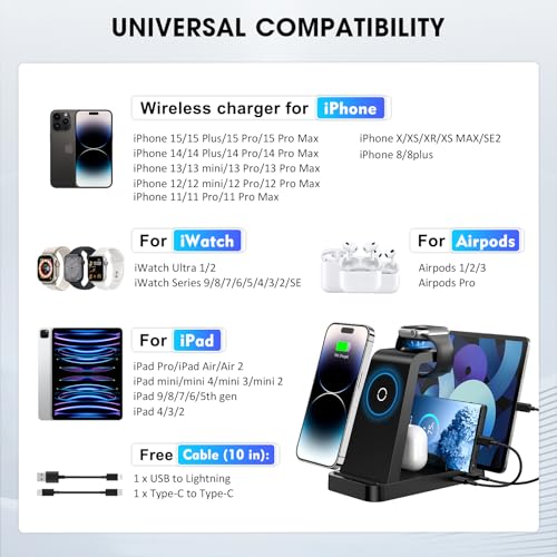 5 in 1 Wireless Charging Station, Magnetic Charging Dock, with 36W Adapter for phone16e 16 15 14 13 12 Pro Max, Watch Ultra/SE/Series, Pro/4/3/2