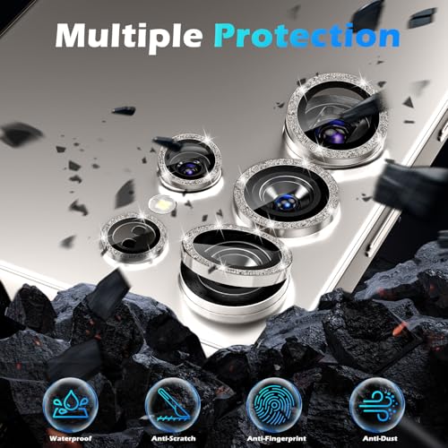 imluckies for Samsung Galaxy S25 Ultra Camera Lens Protector Bling, AR+AF Tempered Glass, 9H Anti-Scratch Metal Individual Lens Cover, HD Clear Camera Accessories - Glitter Titanium Gray - color: Bling Titanium Gray