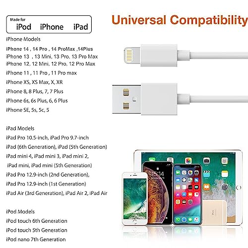 5 Pack(6FT)Original[Apple MFi Certified] iPhone Charger,Lightning Cable Fast Charging Cord iPhone Charger Cable USB Cable Compatible iPhone 13/12/11 Pro Max/Mini/XS MAX/XR/XS/X/8/7/Plus/6 iPad AirPods