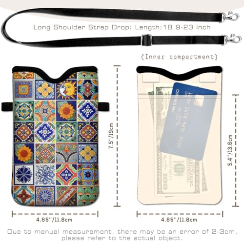 Universal Phone Sleeve Pouch with Crossbody Strap 7.6 X 4.3 Inches Shockproof Water Resistant Mobile Protection Bag-Mexican Talavera Tile Neoprene Phone Pouch Bag - color: Mexican Talavera Tile-Phone Pouch