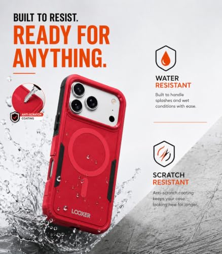 LOOXER® Heavy Duty Rugged Magnetic Case for iPhone 17 Pro (6.3”) | Military Grade Shockproof Protection,MagSafe Compatible+ Tempered Glass Included (Red, 17 Pro) - color: Red, size: 17 Pro