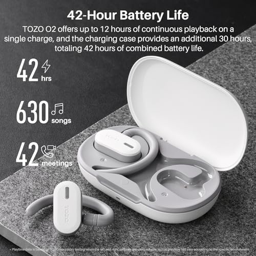 TOZO O2 Open Ear Wireless Earbuds,Multi-Angle Adjust 42H Bluetooth 5.3 - color: White