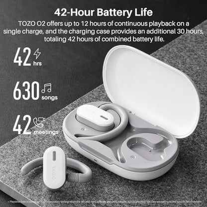 TOZO O2 Open Ear Wireless Earbuds,Multi-Angle Adjust 42H Bluetooth 5.3 - color: White