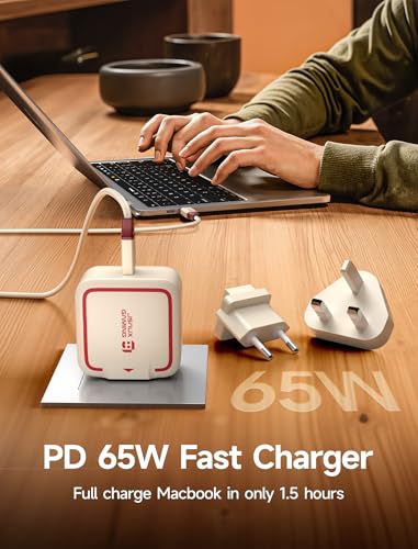 JSAUX 65W GaN USB C Charger for Switch 2, EU/UK Plug, 6.6FT Cable, White - color: Off-White