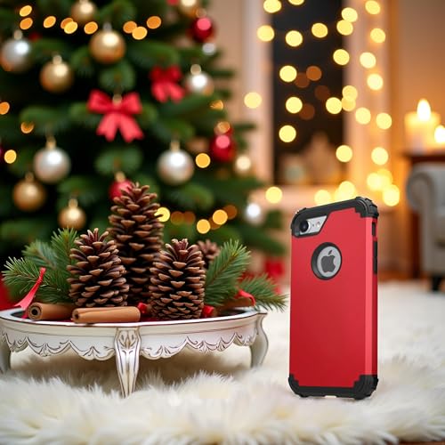 IDweel for iPhone 8 Case with Tempered Glass Screen Protector, for iPhone 7 Case, 3 in 1 Shockproof Slim Hybrid Heavy Duty Hard PC Cover Soft Silicone Bumper Full Body Case, Red - color: Red