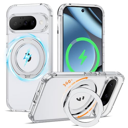 Compatible with Clear Google Pixel 10 Case & Google Pixel 10 Pro Case 6.3''with 360° Magnetic Ring Stand [Plating Phone Cases],Clear - color: Clear, size: Pixel 10 & Pixel 10 Pro