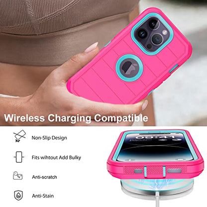 for iPhone 14 Pro Max Case with 2 Screen Protector,Full Body Shockproof Drop Protection Dust Proof Heavy Duty 3-Layer Military Rugged Durable Cover for Apple iPhone 14 Pro Max 6.7" (Rose) - color: Rose/light green II