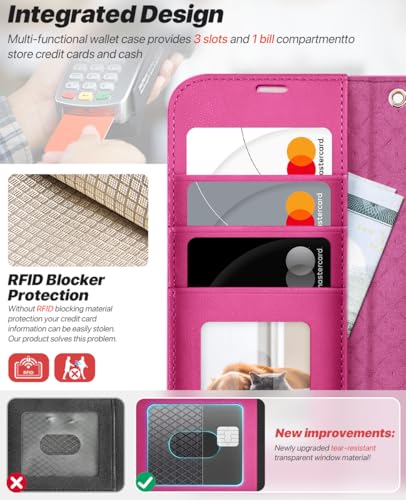 OCASE for iPhone 17 Detachable Wallet Case with Card Holder, 2 in 1 PU Leather Flip Folio with RFID Blocking Stand Wrist Strap Shockproof Phone Cover 6.3 Inch 2025, Rose - color: Rose, size: iPhone 17