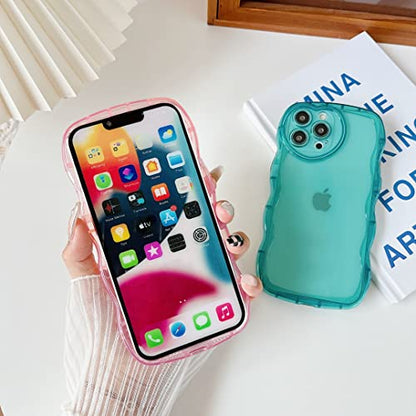 Qokey Compatible for iPhone 12 Pro Case 6.1 inch,Cute Clear Love Design,Heart Camera Curly Wave Transparent Protection Soft Shockproof Phone Cover for Women Girl Men, Pink - size: for iPhone 12 Pro