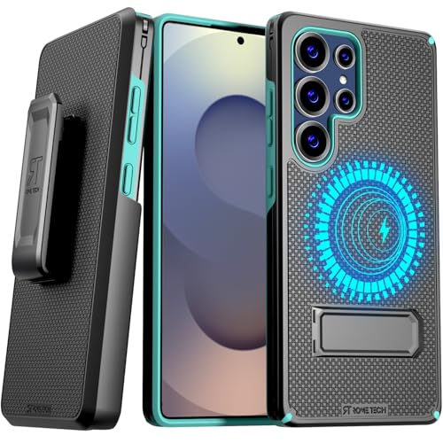Designed for Samsung Galaxy S25 Ultra Case with Belt Clip Holster | Rugged Cover with Strong Magnet & Kickstand Heavy Duty Combo - Black & Green - color: Black & Green