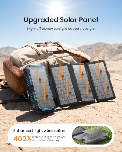 FEELLE Solar Power Bank 50000mAh Magnetic Solar Charger with Hand Crank - color: Blue+Black