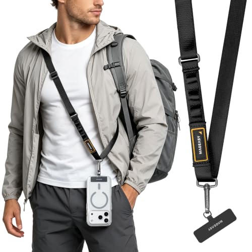 MAGEASY Rover iPhone Lanyard Crossbody with Tether Tab & Attachment Loop, Adjustable Anti Theft Phone Strap for Samsung Google Pixel Phone, 20mm Neck Shoulder Lanyard (Single Clip, Black) - color: Black, size: Single Clip
