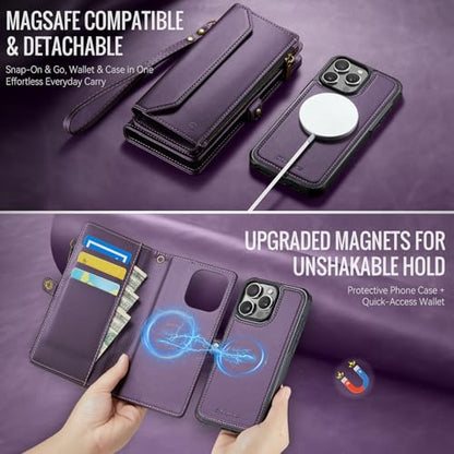 Strapurs for iPhone 15 Pro Magnetic Detachable Wallet Phone Case, Purple - color: (Detachable with Magsafe)-Purple, size: iPhone 15 Pro - 6.1"