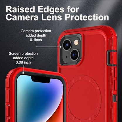 YKHJKLEC for iPhone 13/iPhone 14 Case, Compatible with Magsafe, 3 in 1 Heavy Duty Shockproof/Drop Proof/Dust Proof Case with 2Pcs Tempered Glass Screen Protector (New-Red/Black) - color: New-Red/Black