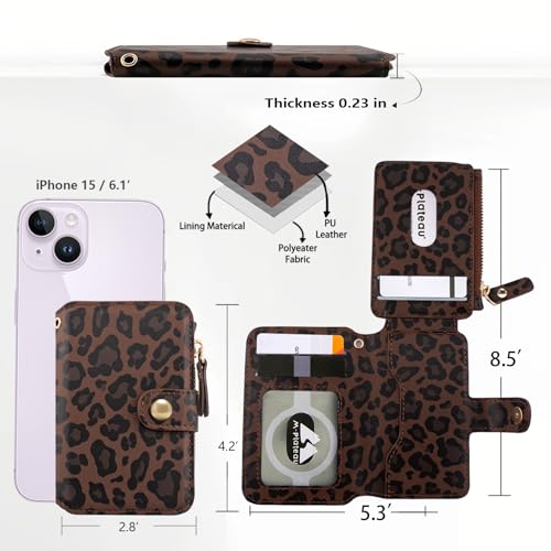 M-Plateau RFID Blocking Phone Wallet Stick on Leopard Print With Sticker | Wallet for Women Card Holder for Phone case with Snap Closure Zipper Pocket 6 Card Slots (Compatible with Most Smartphones) - color: Leopard