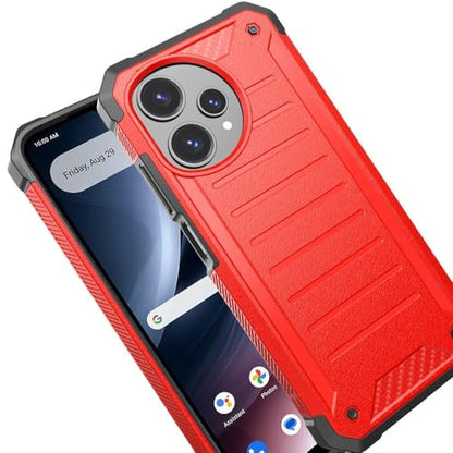 TJS for Cricket Icon Plus 2026 Phone Case, AT&T Verge 2 5G Case (Red) | with Tempered Glass Screen Protector, Premium Tough Lined Design Hybrid Shockproof Heavy Duty Phone Case Cover - color: Red