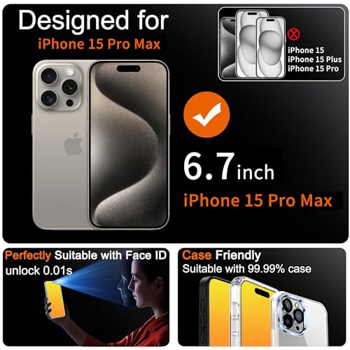 Privacy Screen Protector for iPhone 15 Pro Max 2 Pack (Gold) - color: for iPhone 15 Pro Max (Gold)