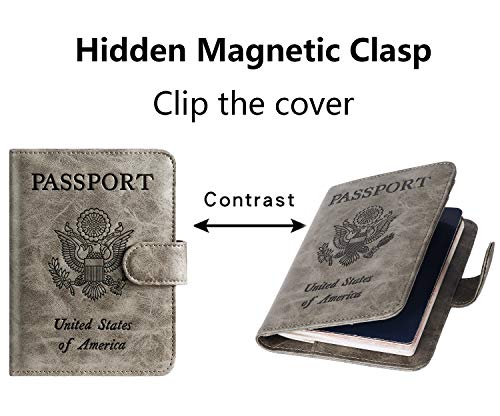 Passport Holder Cover Wallet RFID Blocking, Travel Essentials | Leather Card Case, Travel Accessories for Women Men, Grey - color: Grey