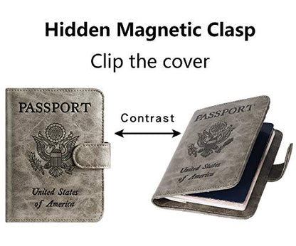Passport Holder Cover Wallet RFID Blocking, Travel Essentials | Leather Card Case, Travel Accessories for Women Men, Grey - color: Grey
