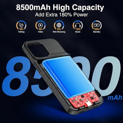 GIN FOXI Battery Case for iPhone 12/12Pro, Charging Case Rechargeable 8500mAh Battery Pack Ultra-Slim Anti-Fall Protection Charger Cover Extended Juice Box for 12Pro/12 (6.1 inch) Black - size: 12/12 Pro