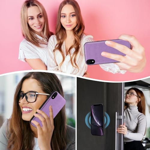 Asuwish Phone Case for iPhone XR 6.1 Zipper Wallet Cell Cover with Tempered Glass Screen Protector Strap Flower Credit Card Holder iPhoneXR iPhone10R i Phonex 10XR 10R RX CR iPhoneXRcases Women Purple - color: Purple