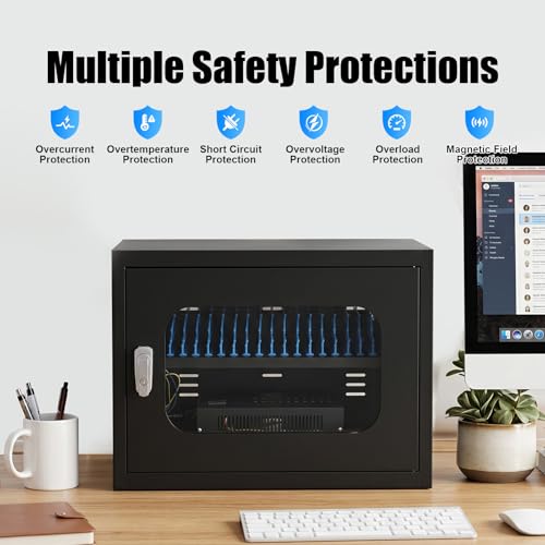 20-Device Charging Station, Charging Cabinet for Cellphones, Rechargeable Cellphone Locker Storage Charging Station, Locking and Charging Phone Storage Box with Cable Management - color: Black-20 Slots
