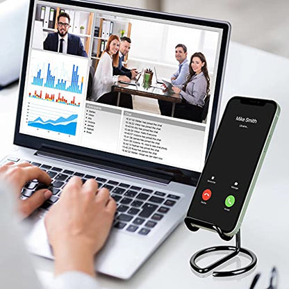 RXU Cell Phone Stand for Desk,Cute Metal Black Cell Phone Stand Holder Desk Accessories,Compatible with All Mobile Phones,iPhone,Switch,iPad
