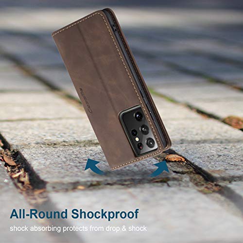 Kowauri Flip Case for Galaxy S21 Ultra,Leather Wallet Case Classic Design with Card Slot and Magnetic Closure Flip Fold Case for Samsung Galaxy S21 Ultra 5G (Coffee) - color: Coffee