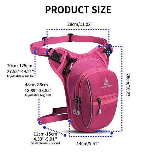 Peicees Motorcycle Leg Bag for Men Womens Thigh Bag, Expandable - color: Rose Red