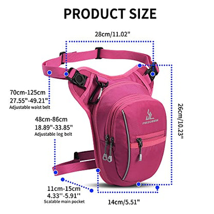 Peicees Motorcycle Leg Bag for Men Womens Thigh Bag, Expandable - color: Rose Red