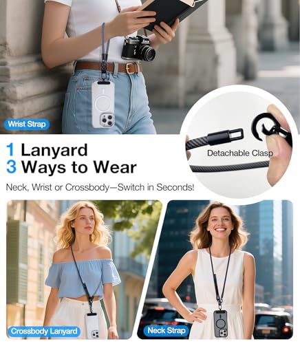 Phone Lanyard Crossbody, 3-in-1 Neck Strap& Wrist Strap, Adjustable Anti-Theft Lanyard with 2 Phone Tether Tabs, Cell Phone Strap for iPhone 17 Pro Max, Travel Essential,Grey - color: 2-grey